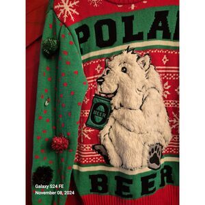 Spencer's Workshop Adult Medium Polar Beer Ugly Christmas Sweater Fuzzy Bear FUN